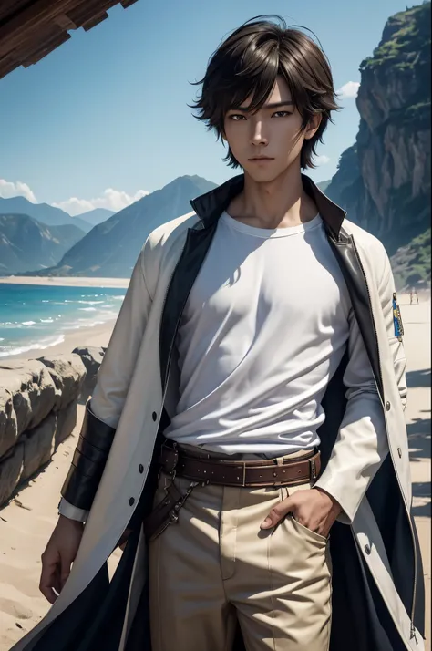 8k,Ara in a white t-shirt and leather jacket stands on the beach々nice man々new image, handsome prince(like the real thing),Jacen Solo, by ヤン・J, Inspired by Raymond Han, Demon Slayer: Kimetsu no Yaiba Art Handsome Man, Caleb resigns from important position, ...