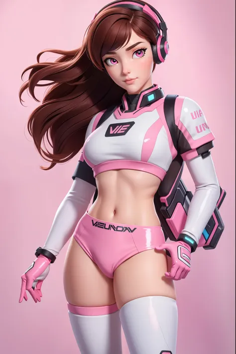 masterpiece, best quality, high resolution, 1girl, ultra high resolution, solo d.va, headphones, pink eyes, brown hair, white gl...