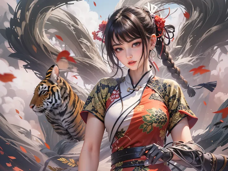 ((highest quality)),(ultra high resolution),(Super detailed),(detailed description),((best CG)),(best work of art),super precision art,amazing drawing art,(Art with precise details:1.5), (female martial artist:1.6),(beautiful and well-shaped face:1.8),(A d...