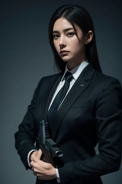 1 agent with a gun，mysterious color，masterpiece