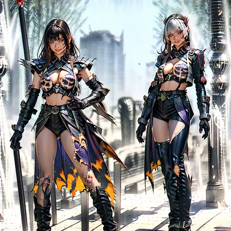 Nova armor UnrealEngine5 ultra Masterpiece Urban deep path equirectangular battle Cinematic Outfits wearing skimpy scandalous suit woman heroic expression sexy costume destroyed war nearly naked torn tatters with lots_of_holes and tears_in_it showing lots_...