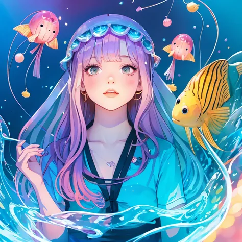 jellyfish　girl　cute　An illustration