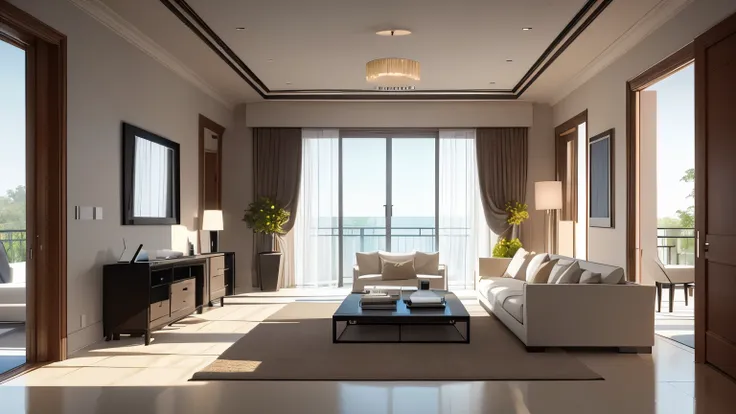 you are a famous interior designer、I was asked to create a 3D image of a large modern room.。. Create a harmonious environment with modern and minimalist furniture. Including garden interior.