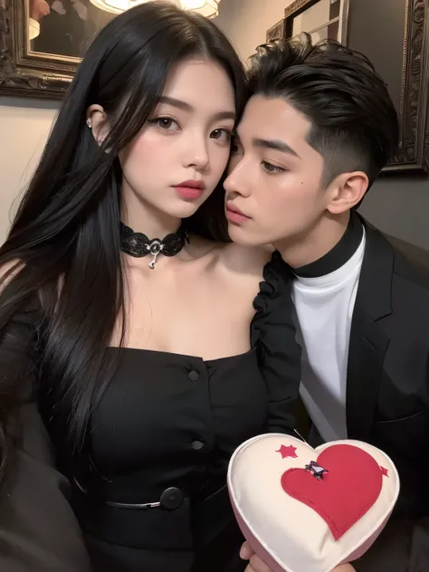 Kim Jennie con el cabello negro oscuro, con rulos en las puntas del cabello negro oscuro, con un ganchito de estrella en el cabello negro oscuro, ojos de color claro, ojos bonitos, ojos llorosos, nariz bonita y respingada, labios bonitos, labios rosas, hea...