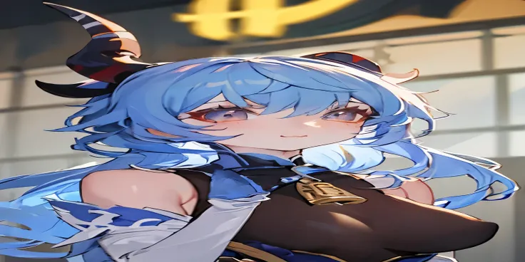 blue hair in front of building、Anime girl with horns, ayaka Genshin impact, Anime cute art style, Genshin, keqing from Genshin impact, mikudayo, , ayaka game Genshin impact, Mika Kurai , Tsu Ai Yi, rounded corners，protruding breasts, Genshin impact charact...