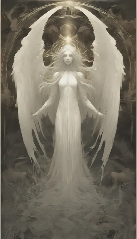 mythical creatures, author：By Zdzisław Beksinski, a lot、white、Big eyes、Angel