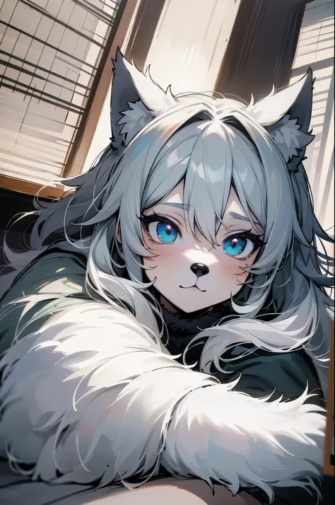 top quality, best quality, highres, unparalleled masterpiece, perfect artwork, paid reward available, indoor, couple of comics(super cute 1girl, 1wolf, kemono, furry anthro)tumblr, sosaku hanga, black and white manga page, manga page, doujin, ddlc, anime, ...