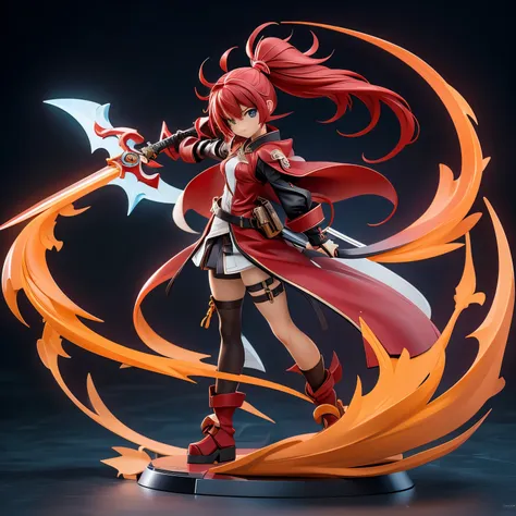 red hair、anime character holding sword in hand, guilty gear art direction, guilty gear effort splash art, detailed digital anima...