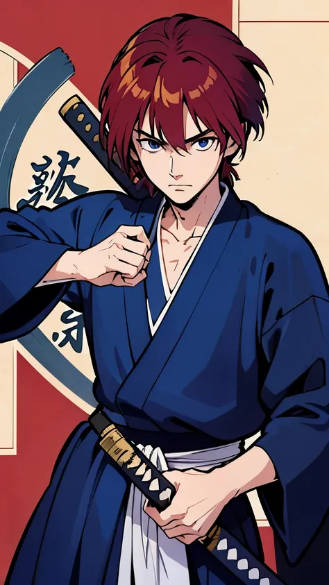 homem, rurouni kenshin, himura battousai, samurai x, samurai x series, cabelo longo ruivo, segurando uma katana