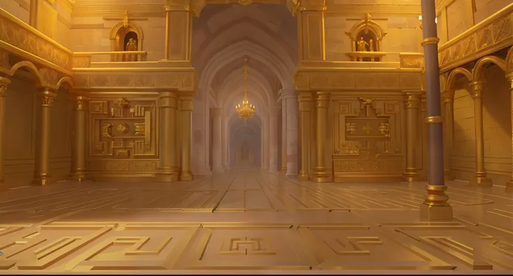 room with golden walls, maze aisle，2D horizontal version scene，dungeon background