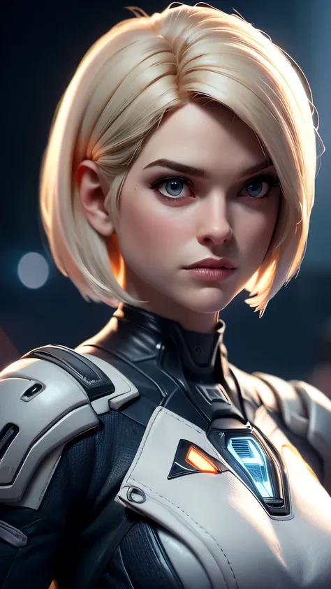 photo of Alice Eve, RAW, beautiful woman, ((portrait)), ((detailed face:1.2)), ((detailed facial feature, detailed skin, clear skin), (perfect proportioned body), (short bob cut hair), (wearing dark futuristic mass effect n7 armor), holding a large rifle, ...