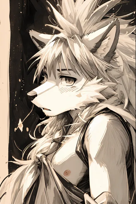 top quality, best quality, highres, unparalleled masterpiece, perfect artwork, paid reward available, indoor, couple of comics(super cute 1girl, 1wolf, kemono, furry anthro)tumblr, sosaku hanga, black and white manga page, manga page, doujin, ddlc, anime, ...