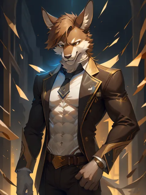 male, furry, kangaroo anthro, solo, white fur, light brown eyes, (Realistic eye details 1.2), business suit wear, V0id3nergy, abs, Masterpiece, dramatic lighting, soft lighting, day, highly detail, Hair coiled