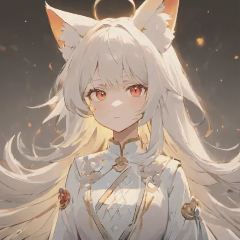 (White background:1.4),(Avatar side face, open a&#39;s eyes, long white hair,white fox ears，There are nine fluffy fox tails，The tail has a fiery red color at the end， Oriental elements)，(Chinese illustration:1.3，paper art:1.3, Quilted paper art:1.2),( Reas...