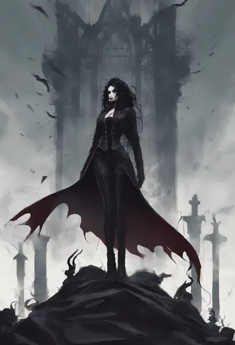 Giant woman, towering over camera, gothic, goth woman, giant, tall, slim, pale, black hair, really giant, towering over people, black clothes, leather clothes, goth girl, goth, blood everywhere blood