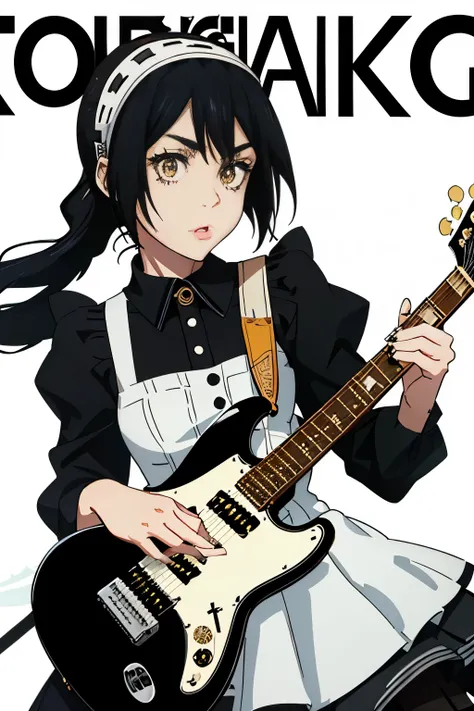 1 girl, neko-chan, (gothic lolita style stage costume), jet black hair, (play electric guitar), ((electric guitar in hand)), bes...