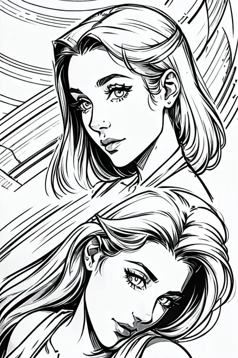 sketch a young woman 20 years with elegant in different angles digital lineart