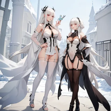 anime girl with white hair and black lingersuit holding a bird, seductive anime girl, beautiful alluring anime woman, guweiz on pixiv artstation, best anime 4k konachan wallpaper, guweiz on artstation pixiv, perfect white haired girl, white haired deity, g...