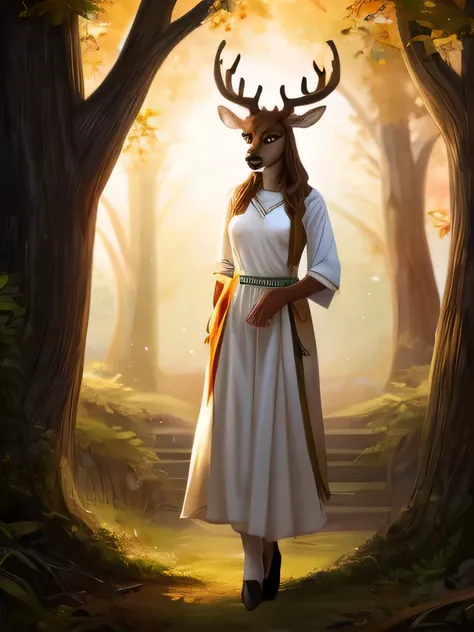 Female deer, long white tunic, no antlers