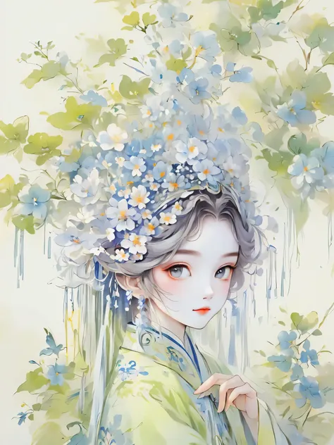 （detailed，high quality）beautiful portrait，a garden scene，art with coloring book page effect。the background should be completely ...