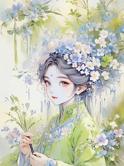 （detailed，high quality）beautiful portrait，a garden scene，art with coloring book page effect。the background should be completely ...