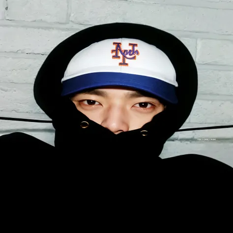 arafed man wearing a new york mets hat and a black hood, taehyung kim, jin kim, - tae kim, hyung-tae kim, hyung tae, hyung tae kim