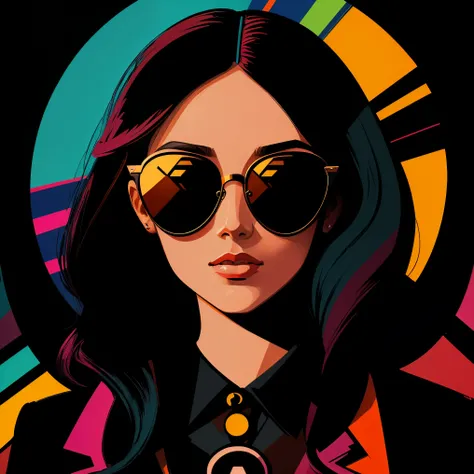 art of woman wearing glasses rayban style pop art, hq, psychedelic art, canvas, 4k, ((high detail)) ((canvas)) ((hq))  