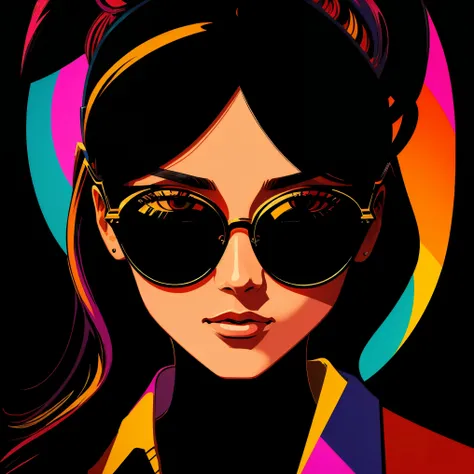 art of woman wearing glasses rayban style pop art, hq, psychedelic art, canvas, 4k, ((high detail)) ((canvas)) ((hq))  