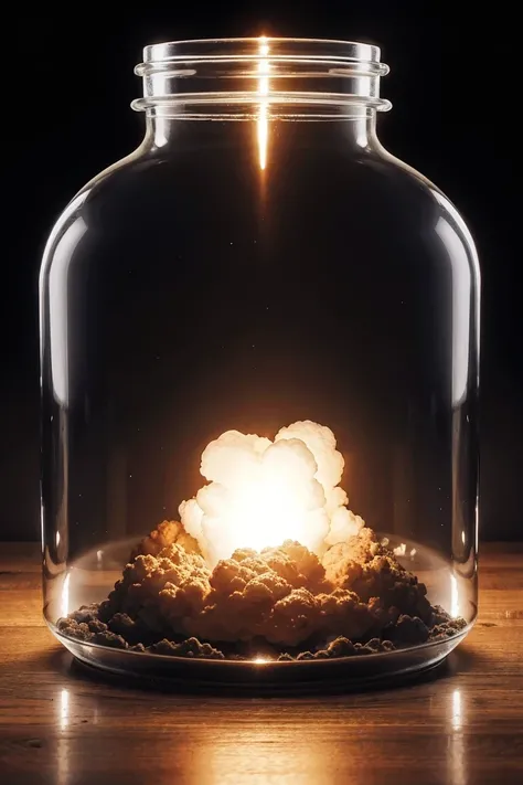 Nuclear explosion inside a large transparent bottle,