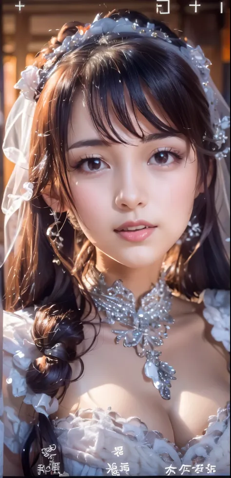 ((((pixel perfect, perfect details))), alone, 1 girl, yuigahama yui,  close-up of beautiful bride wearing beautiful wedding dres...