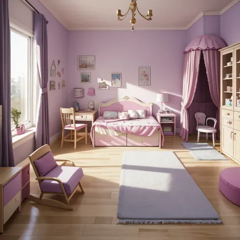 draw a  room with bed bedside the wall, reding desk computer on it, and chair set, carpet on floor,  toys spreading on it, rabbits dolls cars, window in the middle with curtains and sunshine outside there is a picture on the wall with word ”ISRA BASYS” on ...