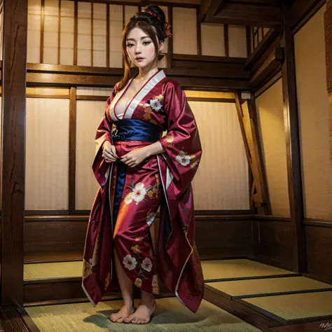 (8k, best quality, masterpiece, ultra high definition: 1.2),kimono,japanese room,hakama,fullbody