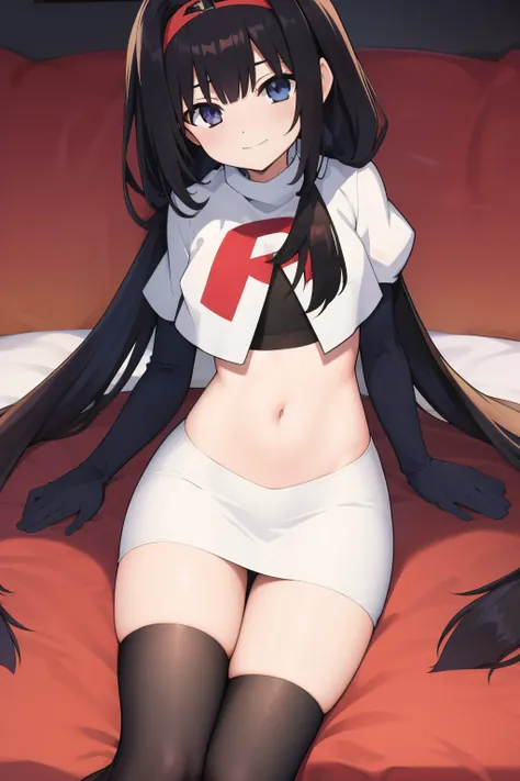 best quality,masterpiece,Super Resolution, 8K  ,  18 years old ,
kkkrumi2Z, ( kkkrumi2Z(low-tied long hair):1.3)  ,low twintails ,kkkrumi2Z(hair over one eye), kkkrumi(Hair Accessories) ,  Evil smile,  team rocket,team rocket uniform, red letter R, white s...