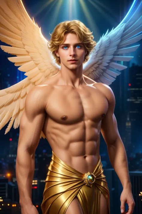 looking into camera, best quality, masterpiece, upper body, bright highlights, (extremely detailed CG unity 8k wallpaper), handsome young man, angelic wings, halo, (male, man), messy hair, short hair, serious, dramatic pose, cinematic lighting, photorealis...