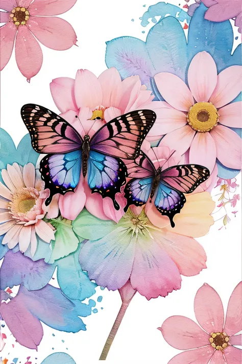 create a perfect pattern with butterflies and flowers, cores suaves, Estilo 3D, aquarela, so it fits perfectly