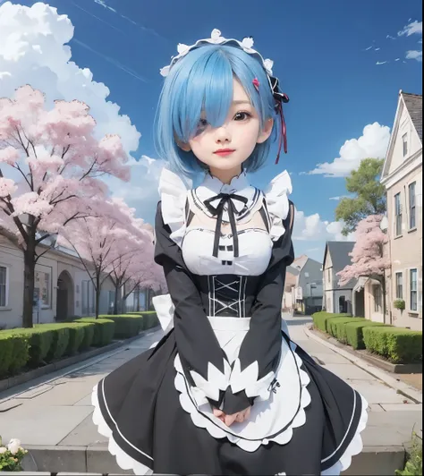 girl, wearing maid clothes, blue hair