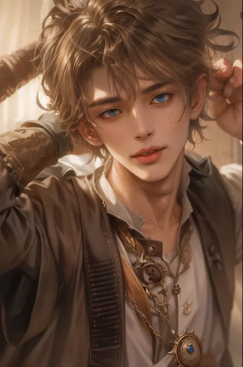 (absurdres, highres, ultra detailed, HDR), masterpiece, best quality, pirates of the Caribbean character, handsome young boy, short hair, korean handsome face, anime eyes, detailed interior, detailed character