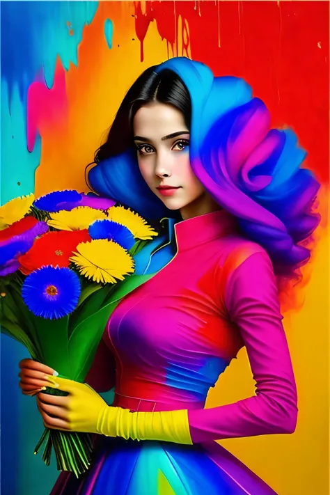 beautiful 19-year-old girl with a bouquet of flowers in her hands.! the magic of creating masterpieces of portrait art ! all pai...