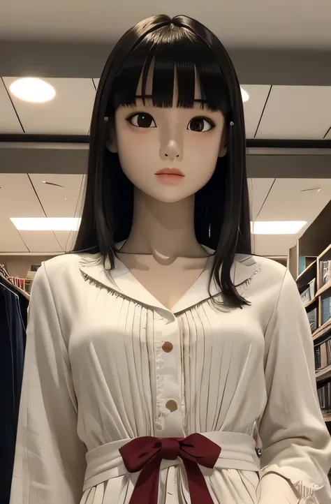 1 mannequin１eat real sausage,That mannequin is Suzu Hirose.,That mannequin is 44 years old.,mannequin color&#39;The face is pure white.,mannequin color&#39;The body is pure white.,That mannequin has a thin and small face..,The mannequin has black hair(very...