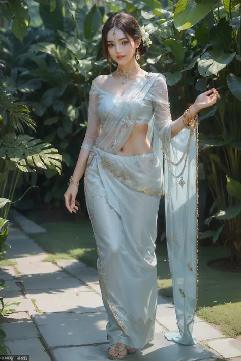 ((top-quality、masterpiece、photographrealistic:1.4、8K))、Beautuful Women、full body Esbian、sixteen years old、delicate and beautiful face、The Great Noble Lady of India、(Women in Southeast Asia)、(Indian style luxury saris and headdress)、Luxury accessories、Sare...