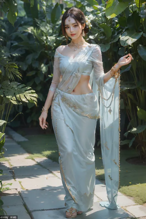 ((top-quality、masterpiece、photographrealistic:1.4、8K))、Beautuful Women、full body Esbian、sixteen years old、delicate and beautiful face、The Great Noble Lady of India、(Women in Southeast Asia)、(Indian style luxury saris and headdress)、Luxury accessories、Sare...