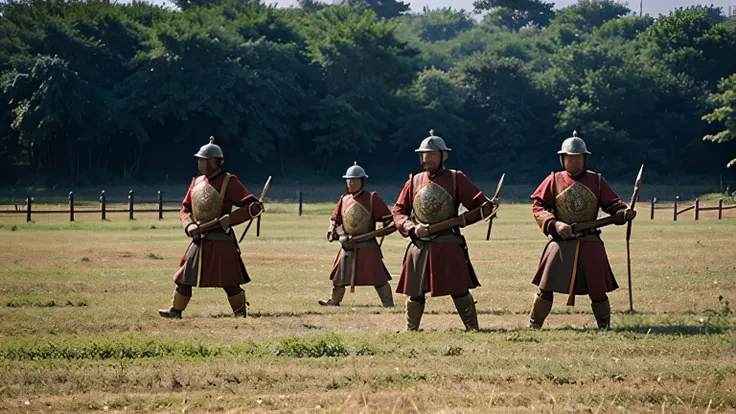 Ancient china troops standing in a field helpless