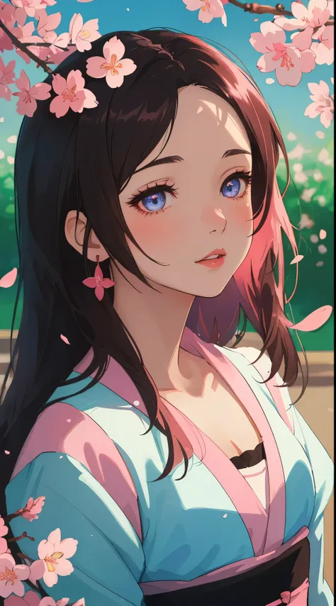 A girl in a cherry blossom garden, dreamy, fantasy, pink colors,illustrative style,ultra-detailed,portrait,beautiful detailed eyes,beautiful detailed lips,soft focus,soft lighting,blurred background,vivid colors,studio lighting,bokeh,highres,anime style