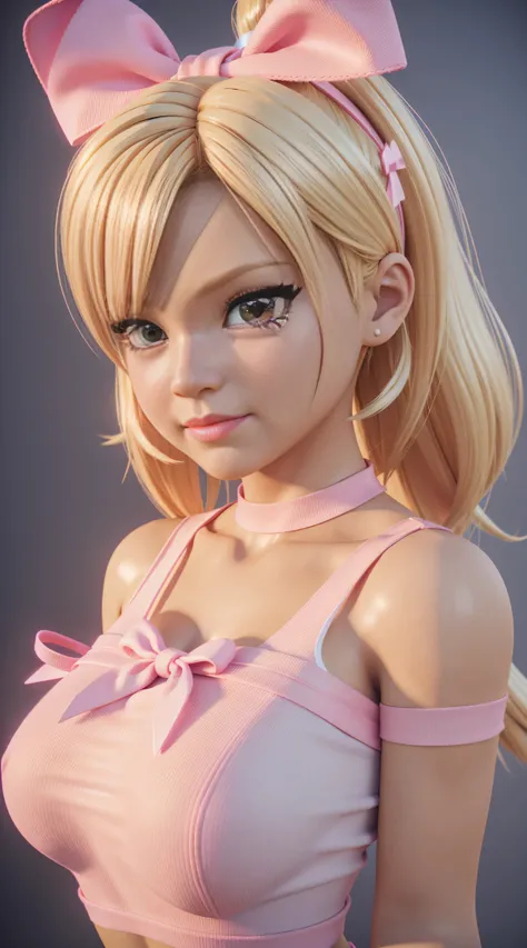 Cartoon girl with blonde hair and pink ribbon on her chest, 3D icon for mobile game, High detail of an iconic character, cute cartoon character, cute 3 d render, 3 d character art, Cartoon render Keyshot, adorable digital painting, cute character, @ ZBrush...