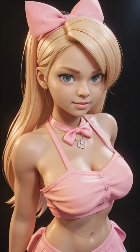 Cartoon girl with blonde hair and pink ribbon on her chest, 3D icon for mobile game, High detail of an iconic character, cute cartoon character, cute 3 d render, 3 d character art, Cartoon render Keyshot, adorable digital painting, cute character, @ ZBrush...