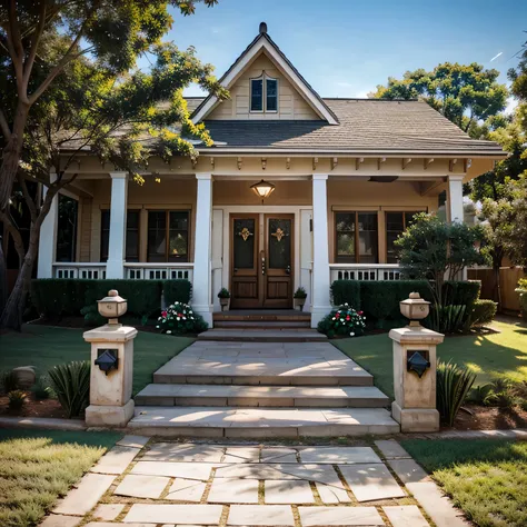 front of the beautifully decorated front yard