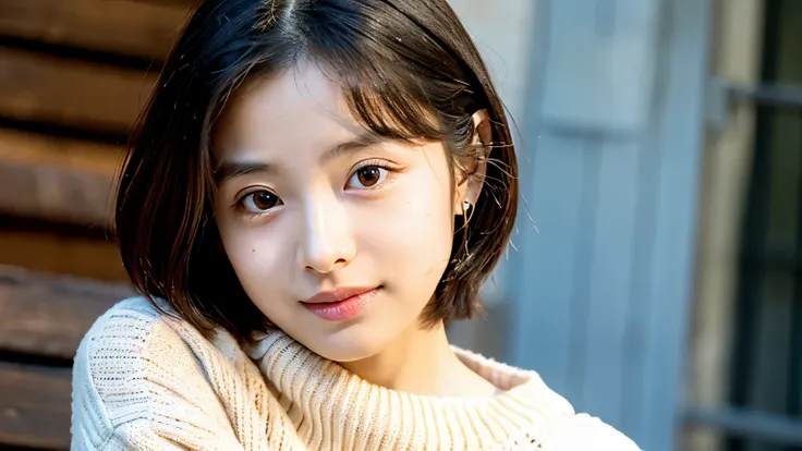 arafed asian woman with short hair and a green sweater, young adorable korean face, portrait of female korean idol, beautiful young korean woman, cute korean actress, with short hair, female actress from korea, gorgeous young korean woman, young cute wan a...