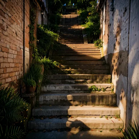 one person，stairs，No other decorations，concise