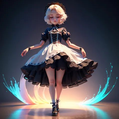 Blind Box Style Girl character, 3D toy full body, cute,delicate and beautiful features, dark lolita dress, flowing, complex design, white background, Natural lighting, 8K, best quality, ultra - detail, C4D, Blender, OC renderer, ultra HD, 3D rendering