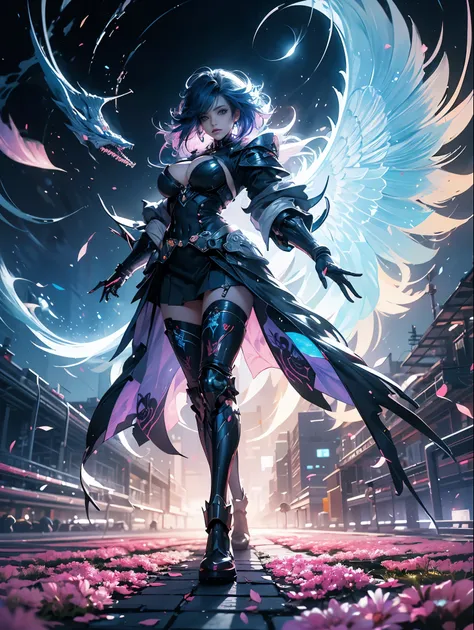 (masterpiece, top quality, best quality, official art, beautiful, cosmic, atmospheric, psychedelic, dreamlike, swirling psychedelic cosmic graffiti patterns,,aesthetic:1.2), (1girl, neon blue hair, mecha, beautiful, sexy, beautuful highly detailed hooded m...